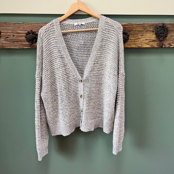 Madewell Sweaters - Madewell Womens XL Gray Marled HArtley Open Knit V-Neck Button Front Cardigan